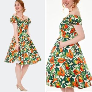 Voodoo Vixen Green and Orange Floral Midi Dress